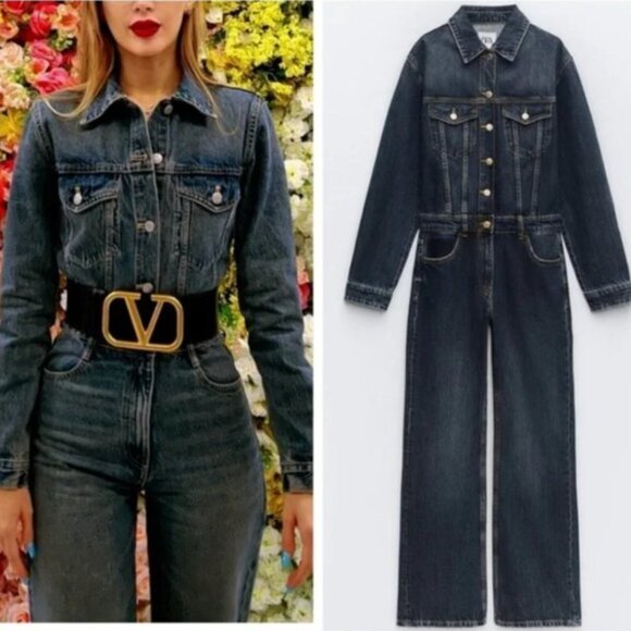 NWT ZARA DENIM JUMPSUIT - Picture 1 of 10